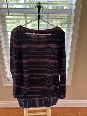 Talbots Navy Striped Knit Top with Pink Accents